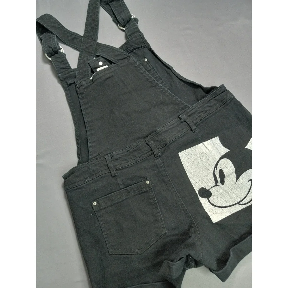 Disney Mickey Mouse Kids Black Denim Shortalls Overalls Size Large